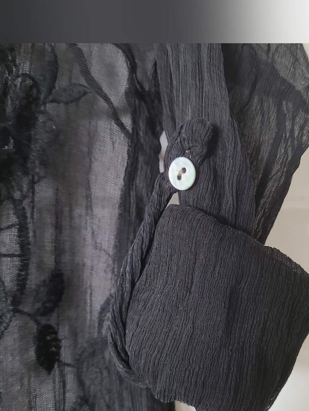Black Sheer Embroidered Long-Sleeve Top - Picture 11 of 16